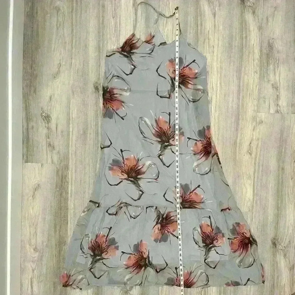 NWT PinkBlush Maternity Maxi Dress Sleeveless Grey Floral Sheer Overlay Size L - Picture 6 of 7